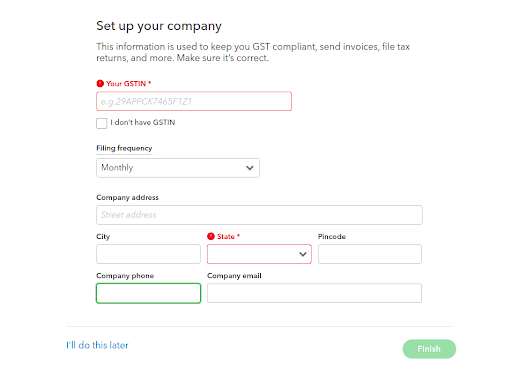 QuickBooks Setup - Set Up your Company